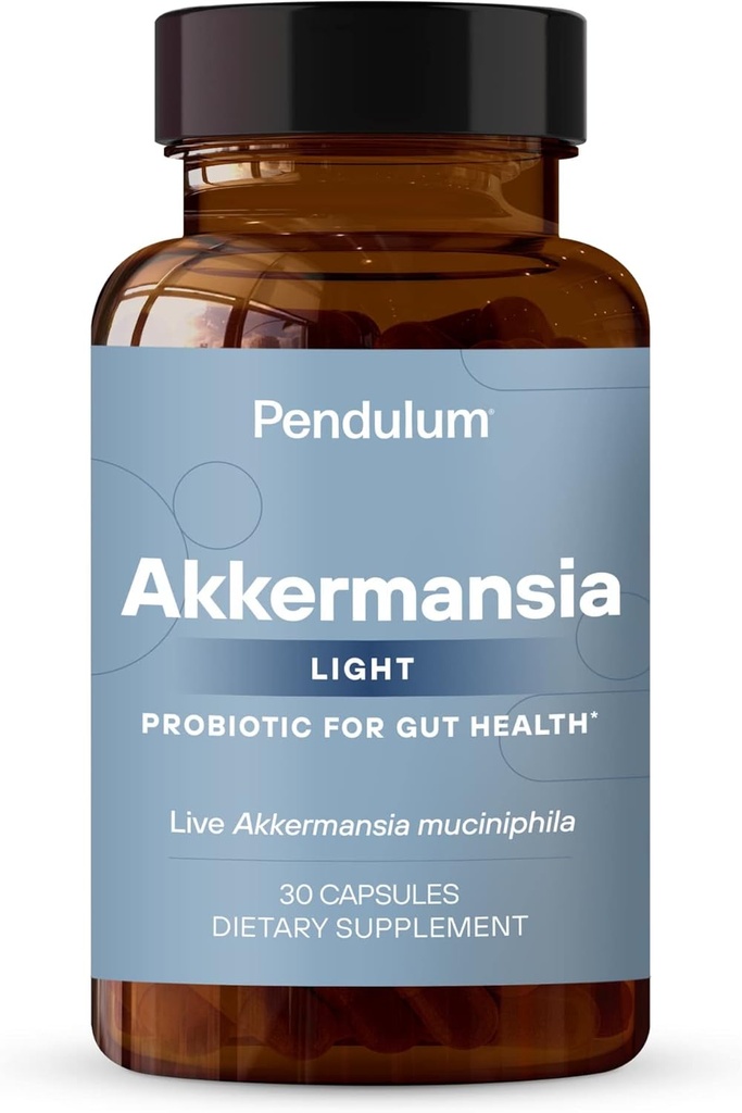 Pendulum Akkermansia Light | The Only Brand with Patented Live Akkermansia Muciniphila | תוספת פרוביוטית לנשים וגברים | תמיכה ב-GLP-1, משפר את בריאות Gut, Prebiotic סיבים (30 קפסולות)