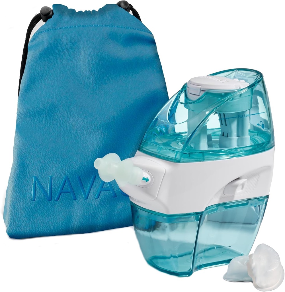 Navage Travel Bundle - Nasal Irrigation System - Saline Nasal Rinse Kit with 1 Nose Cleaner, 30 Salt Pods and Sky Blue Travel Bag