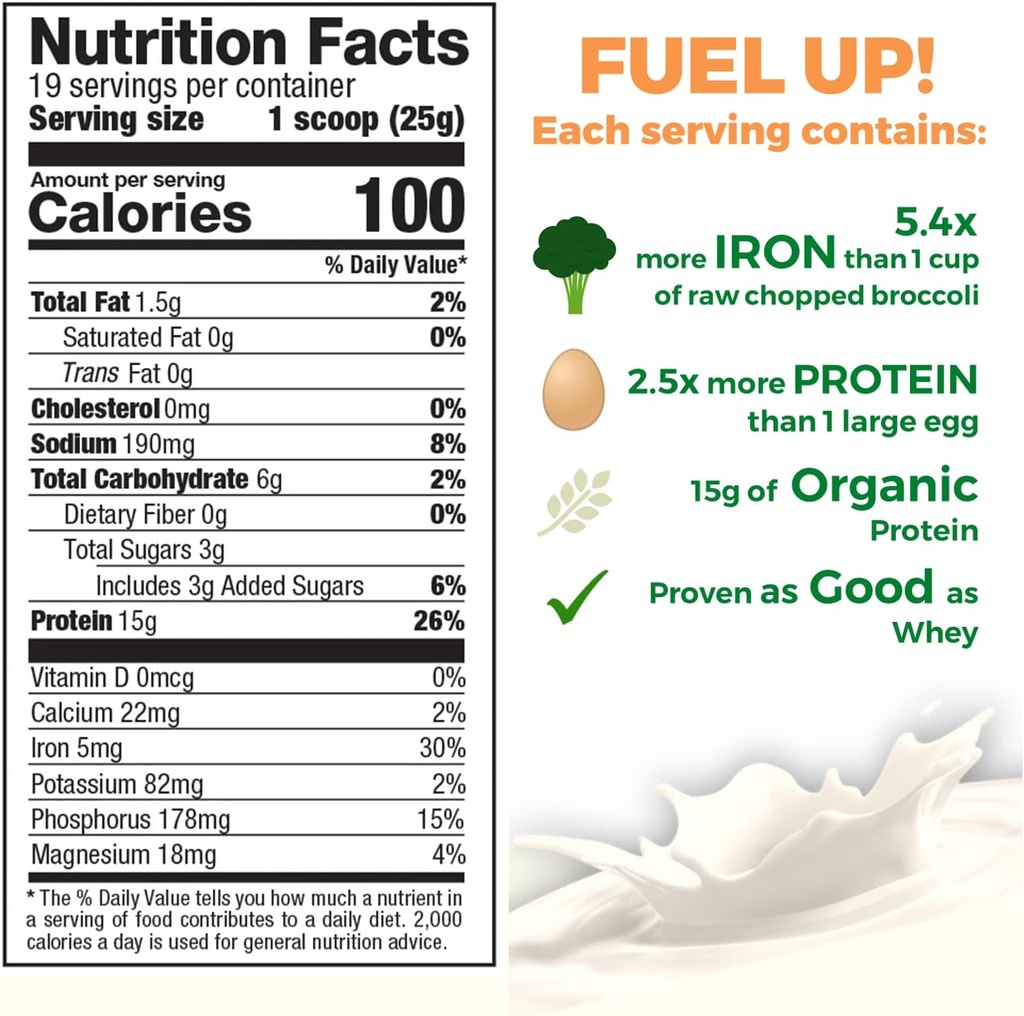 Criant naturals Orgueo Rice Proten Powder - 15g Plant Protetin, 2, 8G BCAA - Low-Carb, Baixa-Sgar, No-GMO - Happ, 16.4 Ounce (Pack de 1)