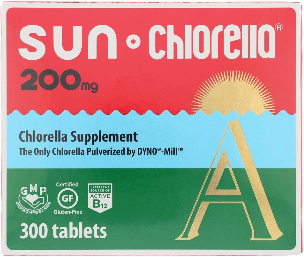 SUN CHLORELLA - Chlorella Supplement, vitamin-beriket og vegansk-vennlige tabletter (200 mg - 300 ct)