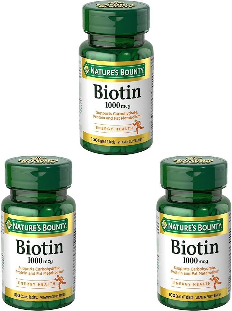 Nature's Bounty Biotin, Vitamin əlavə, Cellular Energy və sağlam saçlar üçün Metabolism, Skin, və Nails, 1000 mcg, 100 Tablet (Böyük 3)