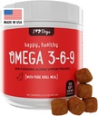 iHeartDogs Omega 3-6-9 for Dogs - Skin and Coat Fish Oil Supplement for Dogs with Pure Antarctic Krill Oil - Allergy & Itchy Skin Relief Chews, 120 Count