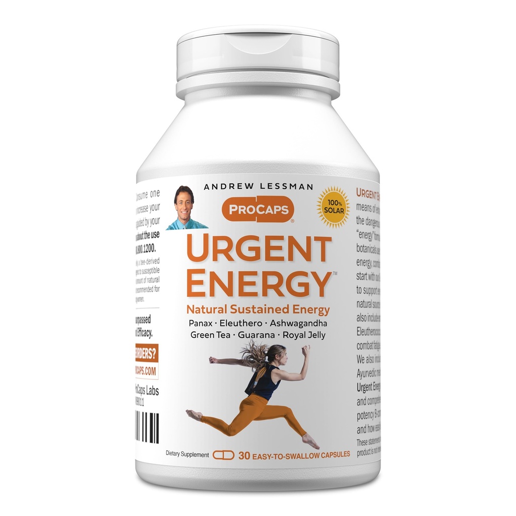ANDREW LESSMAN Urgent Energy 30 Capsules - Provides a Safe, Healthy Means of Enhancing Energy Levels and Feelings of Well-Being, Green Tea, Guarana, Ginseng, Royal Jelly, Ashwagandha, B-Complex