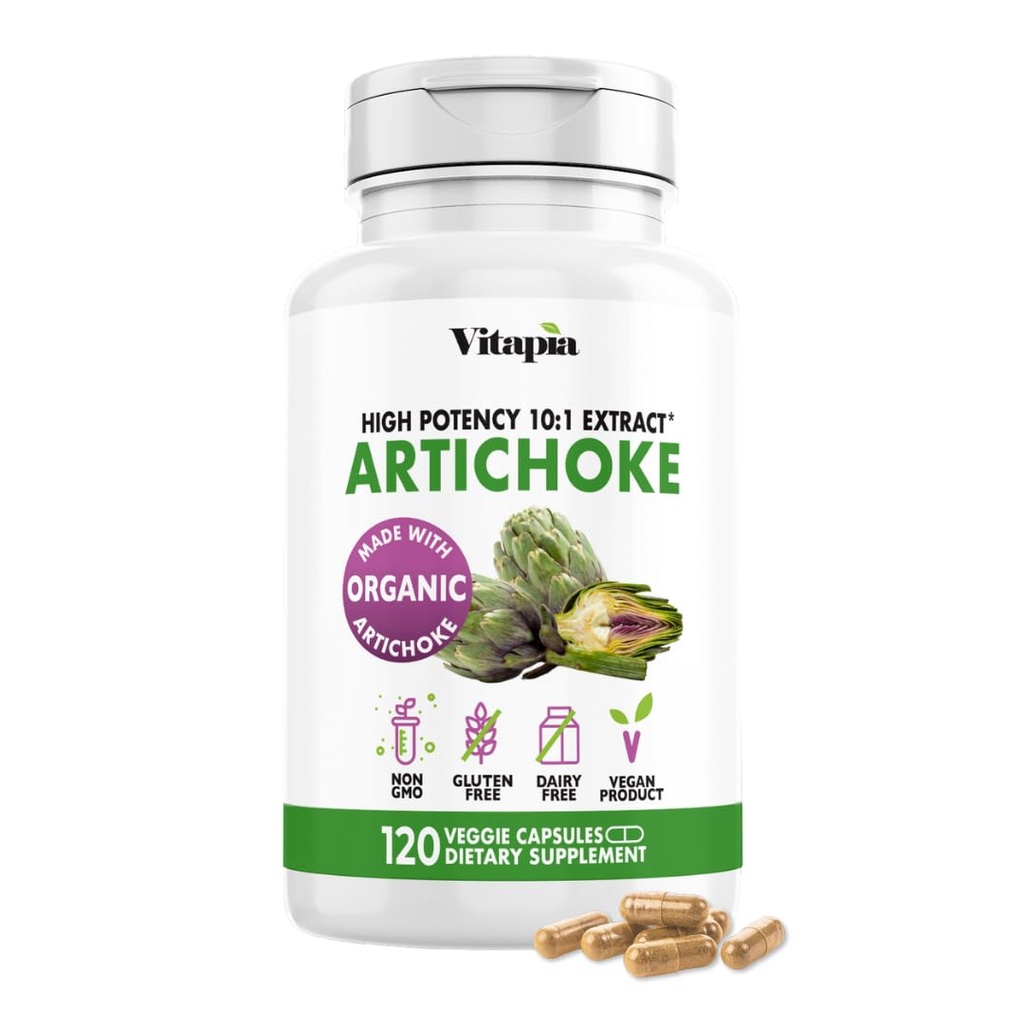 Vitapia Organic Artichoke Extract Supplement - Liver Cleanse Detox & Repair, Liver Health, Digestion, Antioxidant Support - 120 Vegan Capsules, Non GMO, Gluten Free