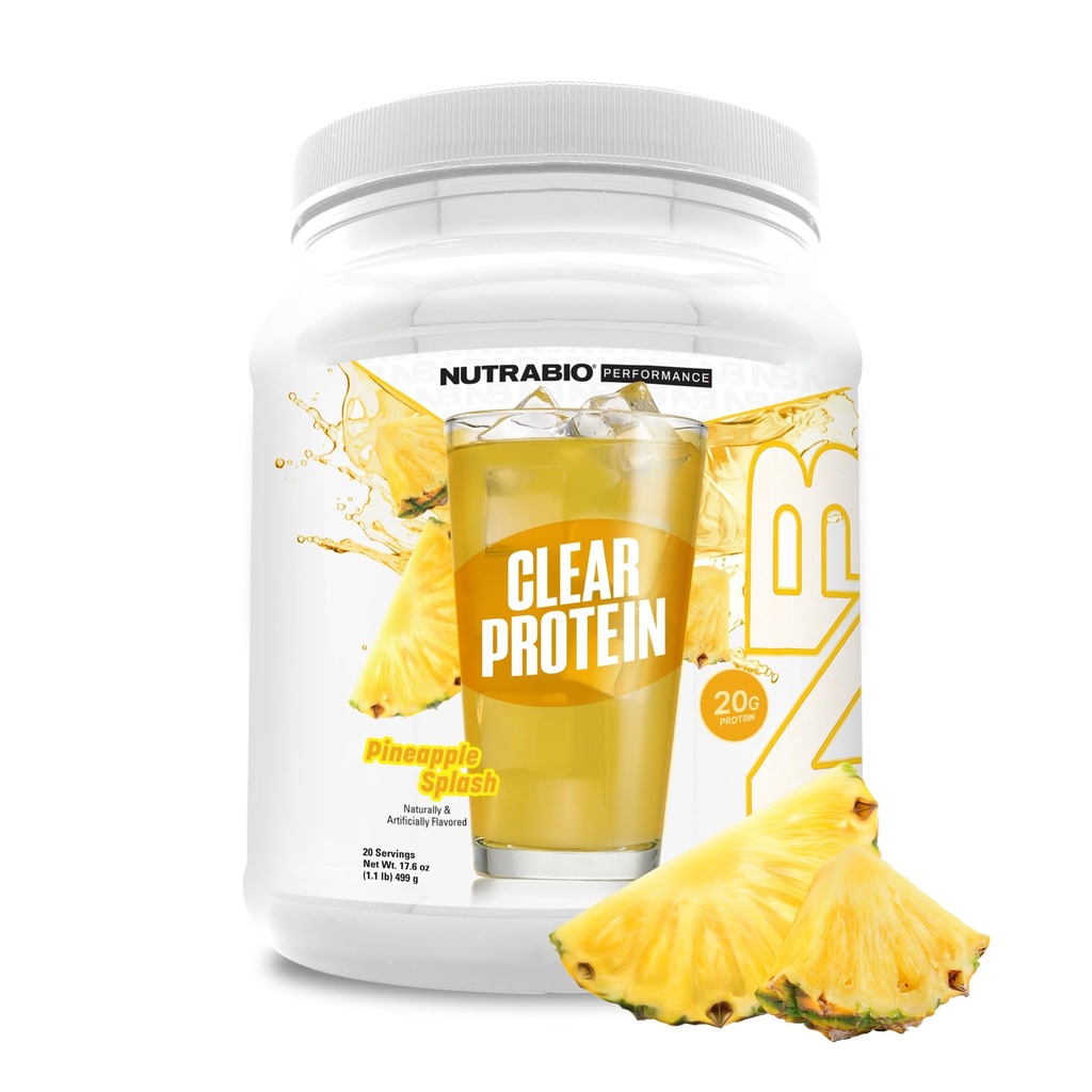 NutraBio Clear Protein Powder, Pineapple Splash - 20 Servings, 20g Clear Whey Protein Isolate, 0 Sugar, 0g Lactose, Refreshing Fruit Flavors, GLP1 Support - Bone Health - Muscle Post Workout Recovery