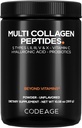 Codeage Multi Collagen Peptides Toz + Probiyotiks Black Edition, Vitamin C, Hyaluronic Acid Toz, Çimərlik, Hidrolyzed, Zero Carbs, Tip I, II, III, V & X, Unflavored, 10.58oz