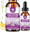 Calcium Citrate 1000mg with Vitamin D3 for Women ' Men - Liquid Calcium Magnesium Zinc D3 K2 supplement for Bone, Teeth Support, Sugar Free, Vegan, Banana Flavor - 1 Fl Oz (2 Pack)
