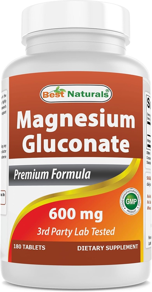 Best Naturals Magnesium Gluconate (35 mg Elementalt Magnesium fra 600 mg magnesiumgluconat) 180 tabletter
