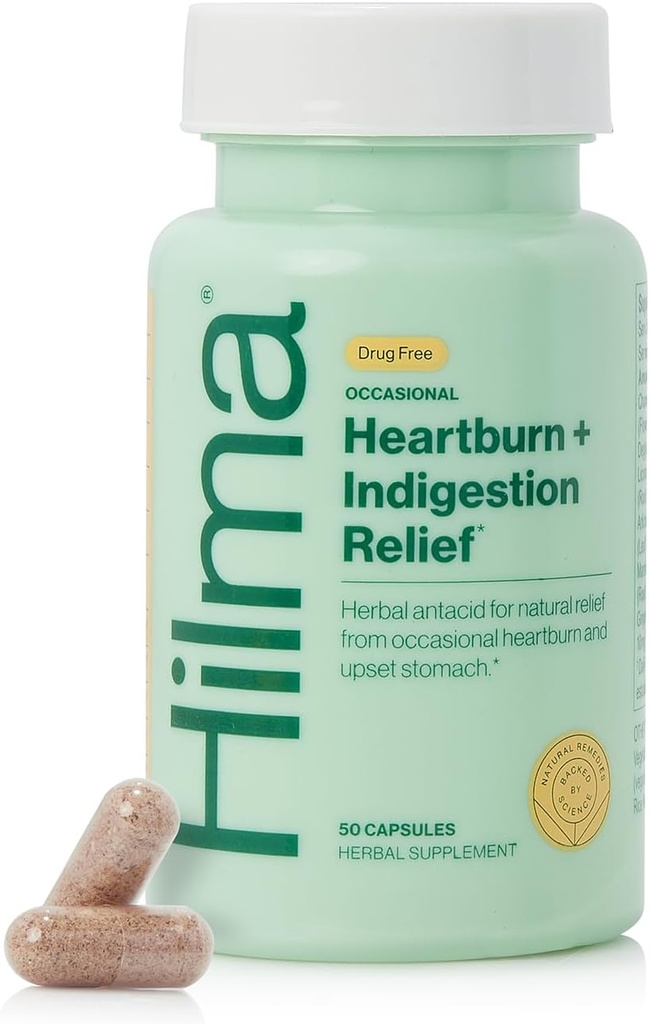 Hilma Heartburn és emésztési zavarok enyhítése, természetes antacid alkalmi sav reflux & Heartburn, Ginger, Kamilla, Marshmallow Root and More, Doctor- Formuled and Clinically- Studed, 50 Vegan Capsules