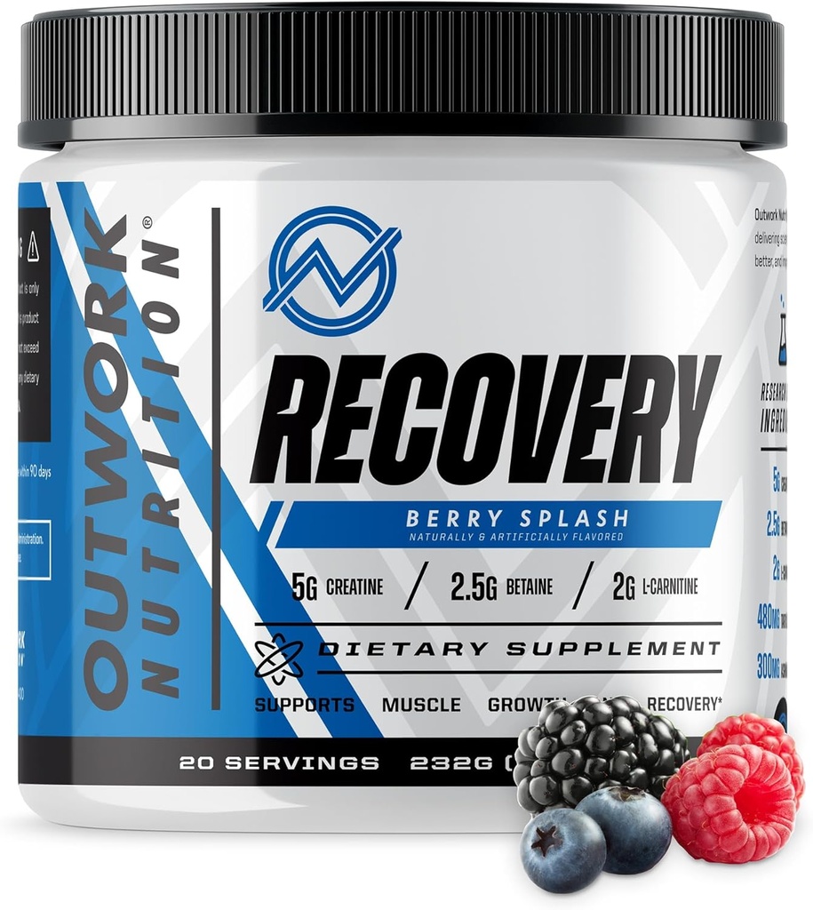 Outwork Nutrition Post Workout Recovery - Creatine Monohydrate, KSM-66 Ashwagandha & Tart Cherry - Speeds Recovery, Eases Soreness - אבקת קריאטין לגברים ונשים, ברי Splash, 240 גרגרי גרנדה