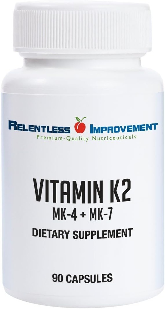 Vitamina naturale K2 MK4 Plus Vitamina K2 MK7 ad alta potenza 15.000mcg MK-4 + 60mcg MK-7 Supporta Bone e Vegi-Capsules Salute Arteriosa