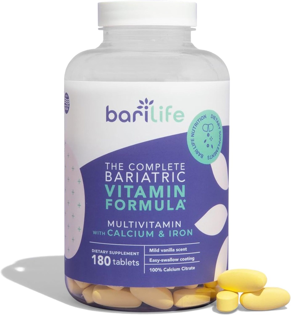 Bari Life Complete Bariatric Multivitamin Non-chewable Tablet w/Calcium Citrate ve Iron - 180 Tablet /Bottle