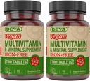 DEVA Vegan Rauavaba multivitamiini ja mineraalainete täiendus 2-Pack, C-vitamiin, D2, E & B-kompleks, Biotiin, 90 väikest tabletti iga