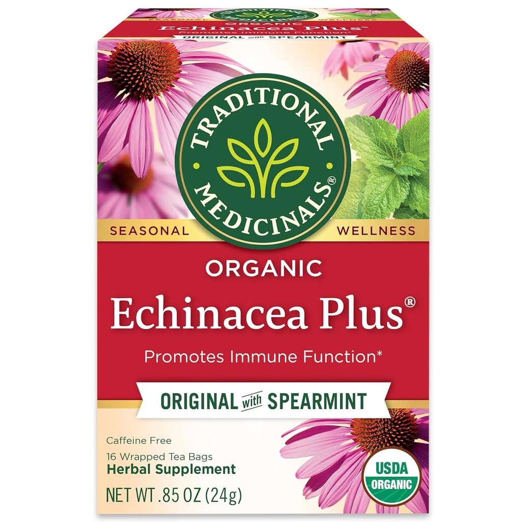 Traditionelle Medikamente Bio Echinacea Plus mit Spearmint Kräutertee, fördert Immunfunktion, (Pack von 1) - 16 Teebeutel