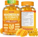 Magnio glicinatas Gummies 600mg, Kramtomasis cukrus Be kalio Magnio Gummies su magnio glicinatas, Vitaminas D, B6 ir CoQ10 miego, atsipalaidavimo, smegenų ir raumenų, 120 Skaičiavimas