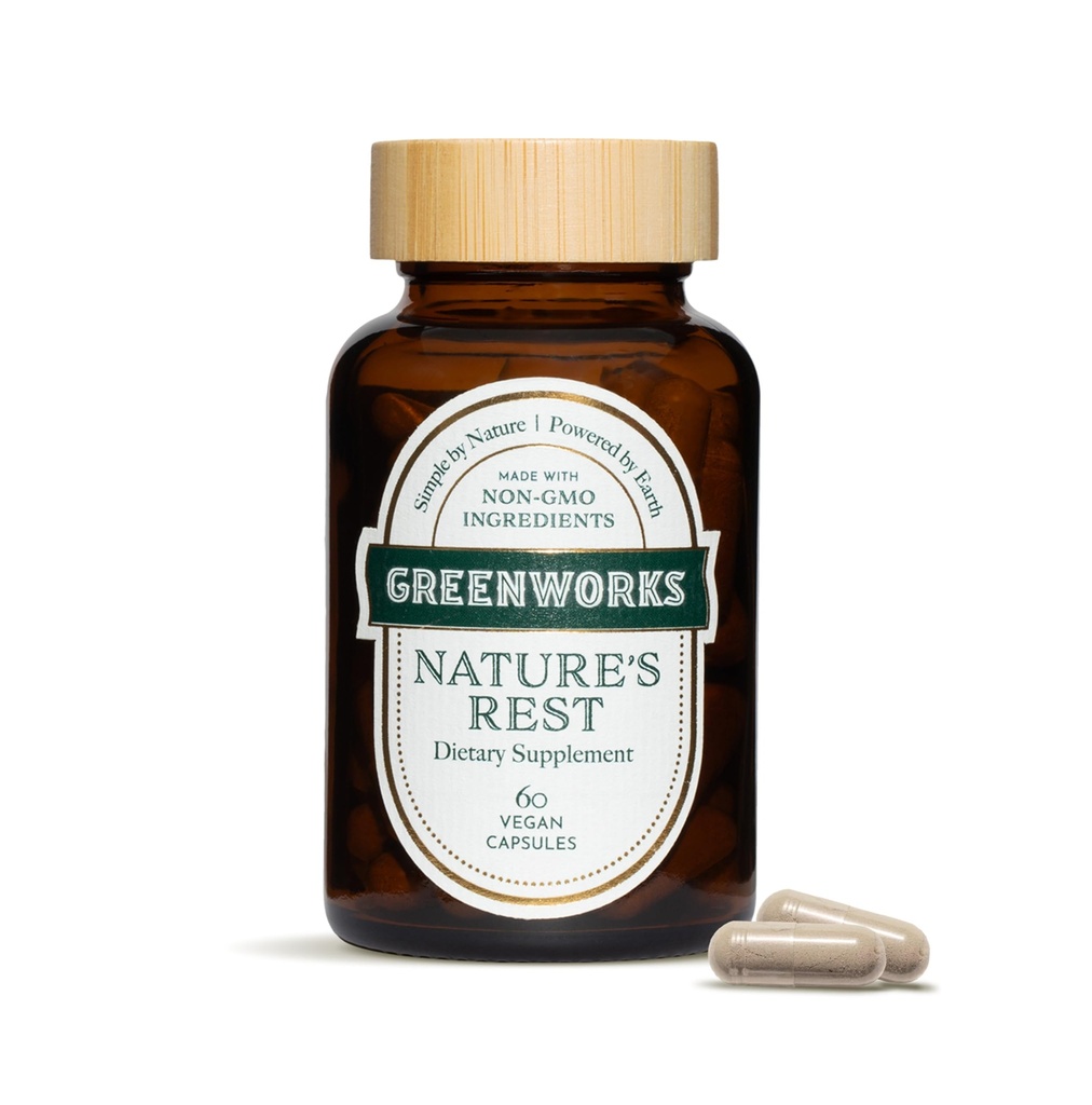 Greenworks Nature's Rest Melatonin-Free Sleep Aid for Adults | Organic Herbal Sleep Supplement with Valerian Root, Ashwagandha, Chamomile & Passionflower | Vegan, Non-GMO, 30-Day Supply, 60 Capsules
