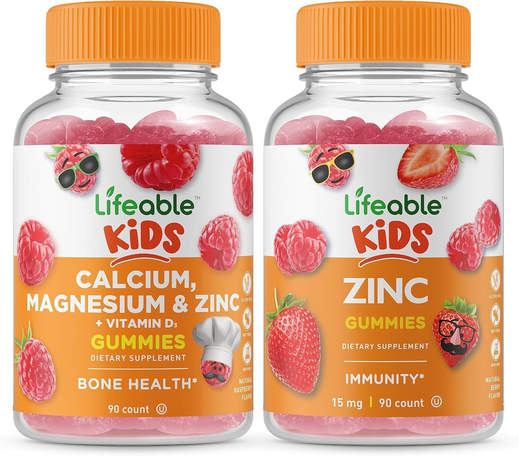Żywe dzieci z magnezem wapniowym i cynkiem + dzieci z cynku, Gummies Bundle - Great Desting, Suplement witaminy, Gluten Free, GMO Free, Gummy do żucia