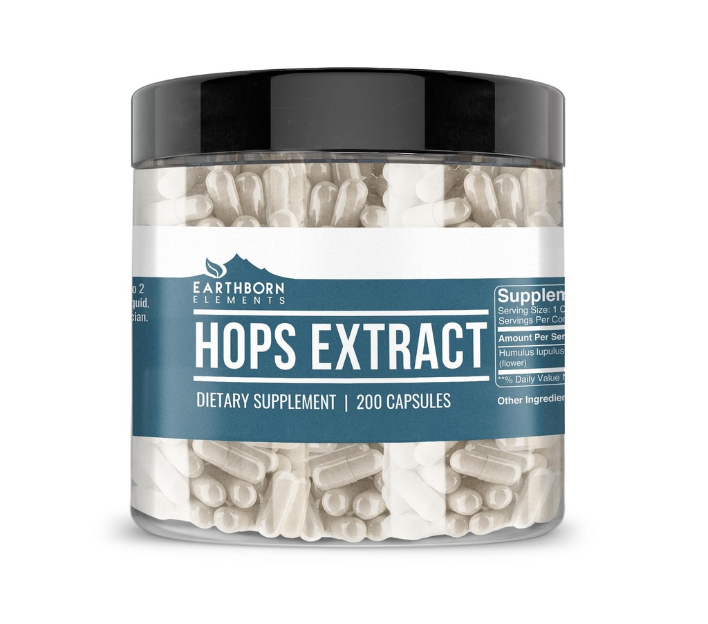 Earthborn Elements Hops Extract, 200 Capsules, Pure & Undiluted, No Additives
