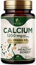Calcium 1200 mg with Vitamin D3 - Per Serving - Bone Health Supplement - Vitamin D & Calcium Supplements for Women & Men - Bone Strength Support - Natural Calcium Pills - Bottled in USA - 60 Tablets