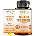 Vegan Halal Black Seed Oil 1000 mg Liquid Capsules, 45 Servings, 90 Ct. Keto-Friendly & Non-GMO. Tasteless Black Seed Oil Supplements for Women & Men. Supports Hair, Skin, Immune & Digestion