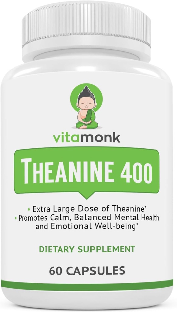 VitaMonk L Theanine 400mg Supplemento - L-teanina 400mg con nessun filler artificiale - Supplemento extra di teanina L - Ltheanine 60 capsule