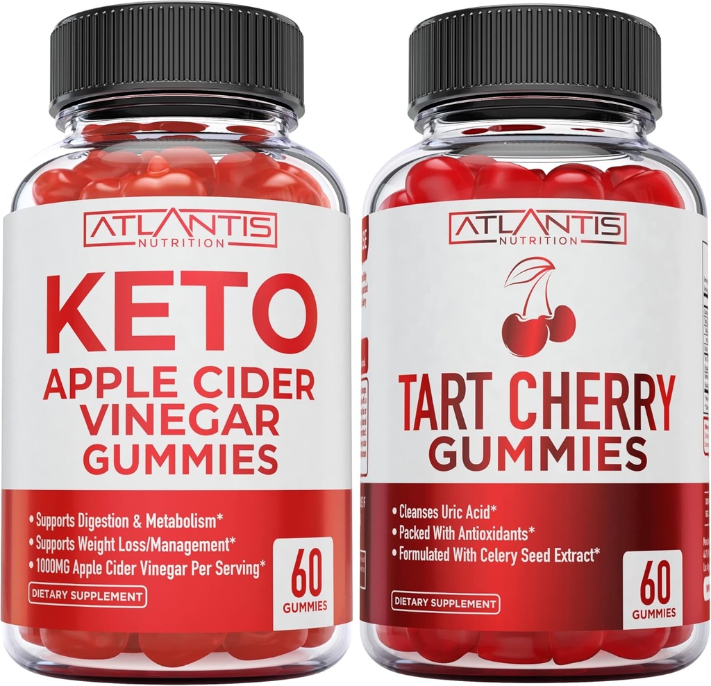 60 Keto Apple Cider Vinegar Gummies Avanserte vekttap + 60 Tart Cherry Gummies med cellery frø ekstrakt