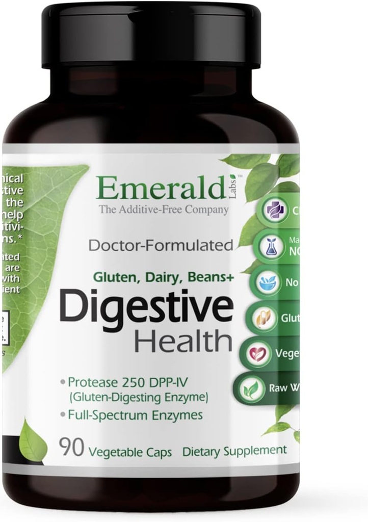 EMERALD Digetical Health - Digetical Aid with Progetic & Digetical Enzymes - Dut Health & Constipation - Vegetarian, Gluten- Free - 90 Vegetable Capsules (30- Day Suppply)