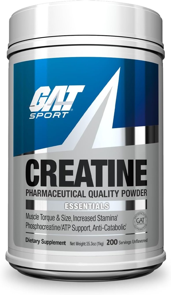 GAT SPORT Creatina Monoidrato Polvere 1000 Grammi, Forza, Supporto GLP1, Salute del cervello, Antiossidante, Endurance, per uomini e donne, 1 Kilo, Unflavored, 200 Serve