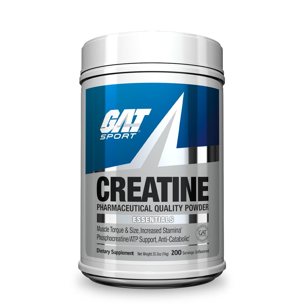 GAT SPORT Creatine Monohydrate Powder 1000 Grams, Strength, GLP1 Support, Brain Health, Anti-oxidant, Endurance, for Men & Women, 1 Kilo, Unflavored