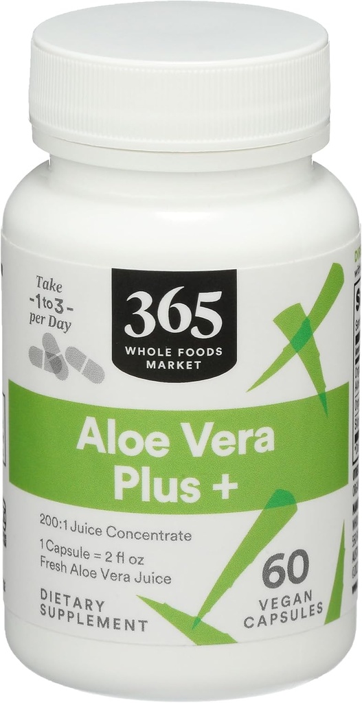 365 由全食品市场, Aloe Vera Plus +, 60 计数