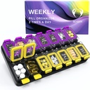 Extra stor Weekly Pill Organizer 2 gånger per dag - Airtight Pill Box 7 Day - Am Pm Vitamin Case - Medicine Container Two Week Supplement Holder Daily Medication Storage Twice Med XL Yellow/Purple