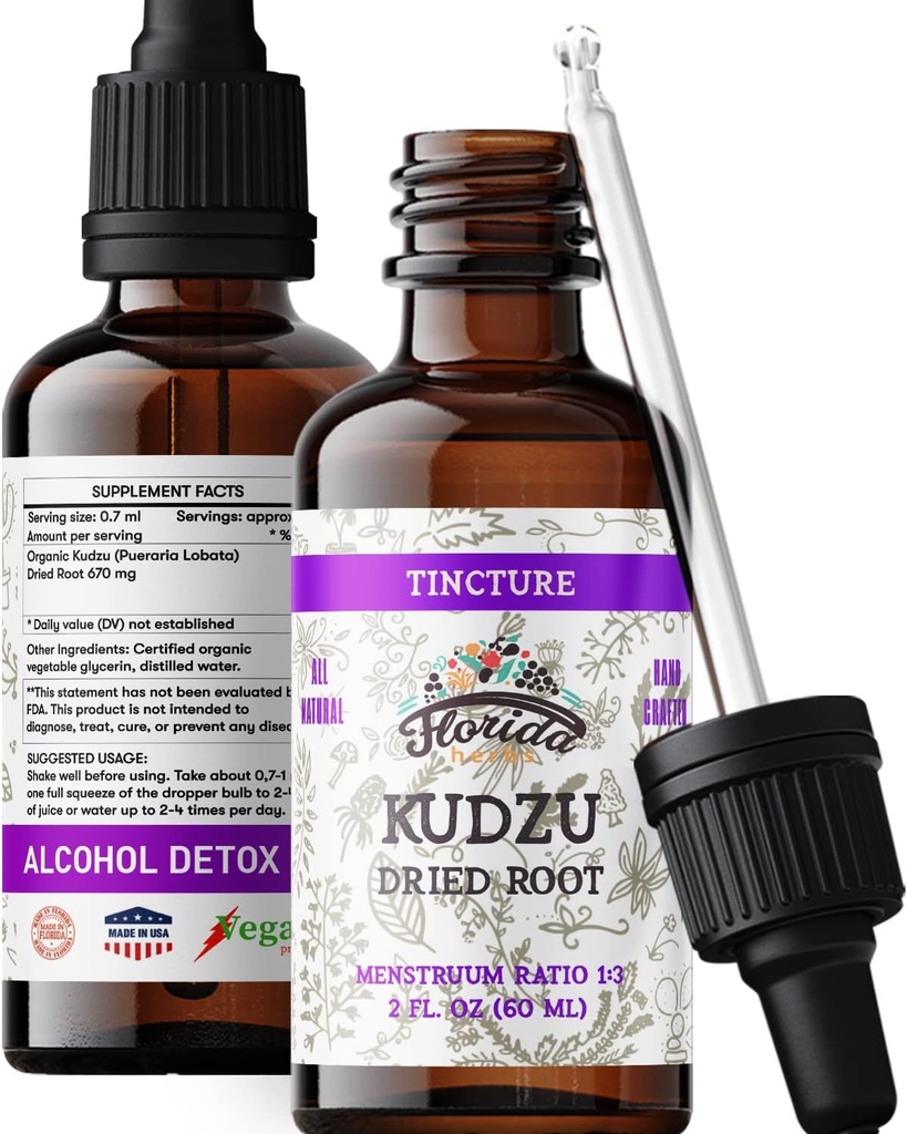 Kudzu Extract - Kudzu Root Organic Suplemen Natural Kudzu Plant - Kudzu Root Extract - Non-Alkohol Tambahan - Dibuat di USA - 2 oz