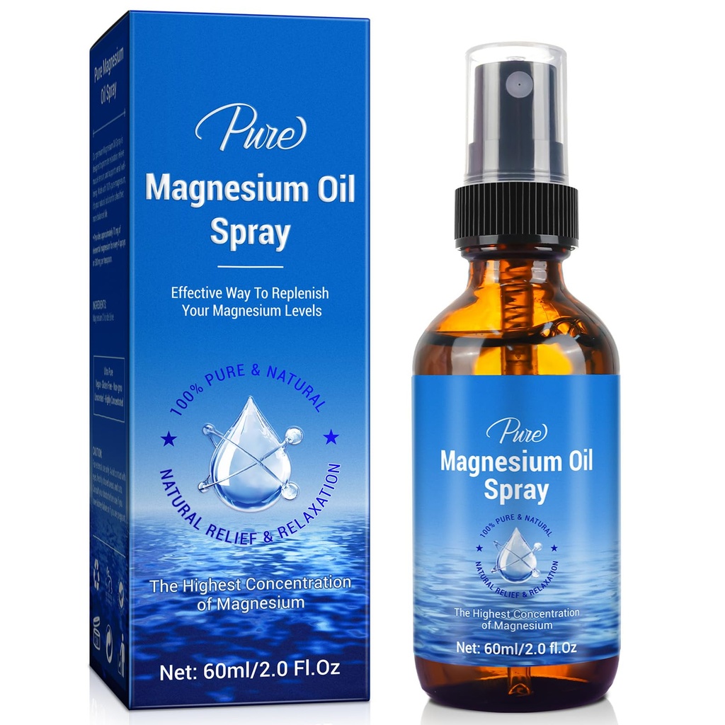 Magnesium Oil Spray-100% Organic Natural Magnesium Spray-Nourish The Skin-Easy to Absorb and Use-Glass Bottle 2 fl oz