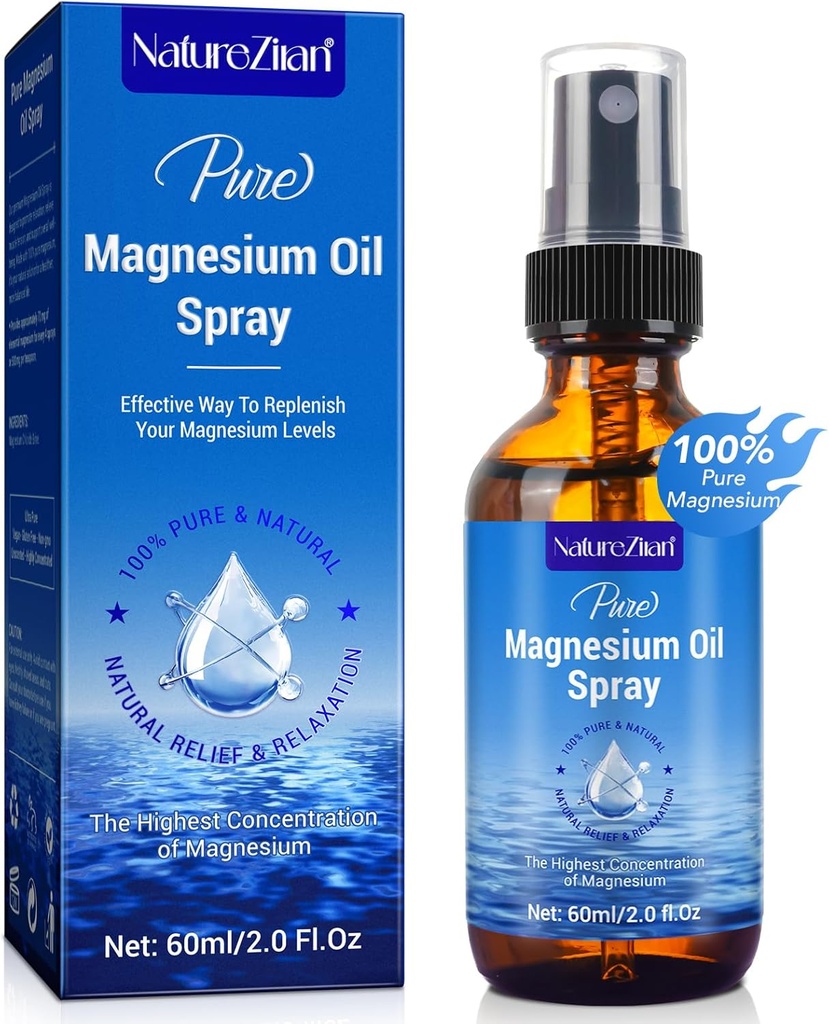 Magnesiumolja Spray-100% Organisk naturlig magnesium Spray-Nourish Skin-Easy till Absorb och Use-Glass Bottle 2 fl oz