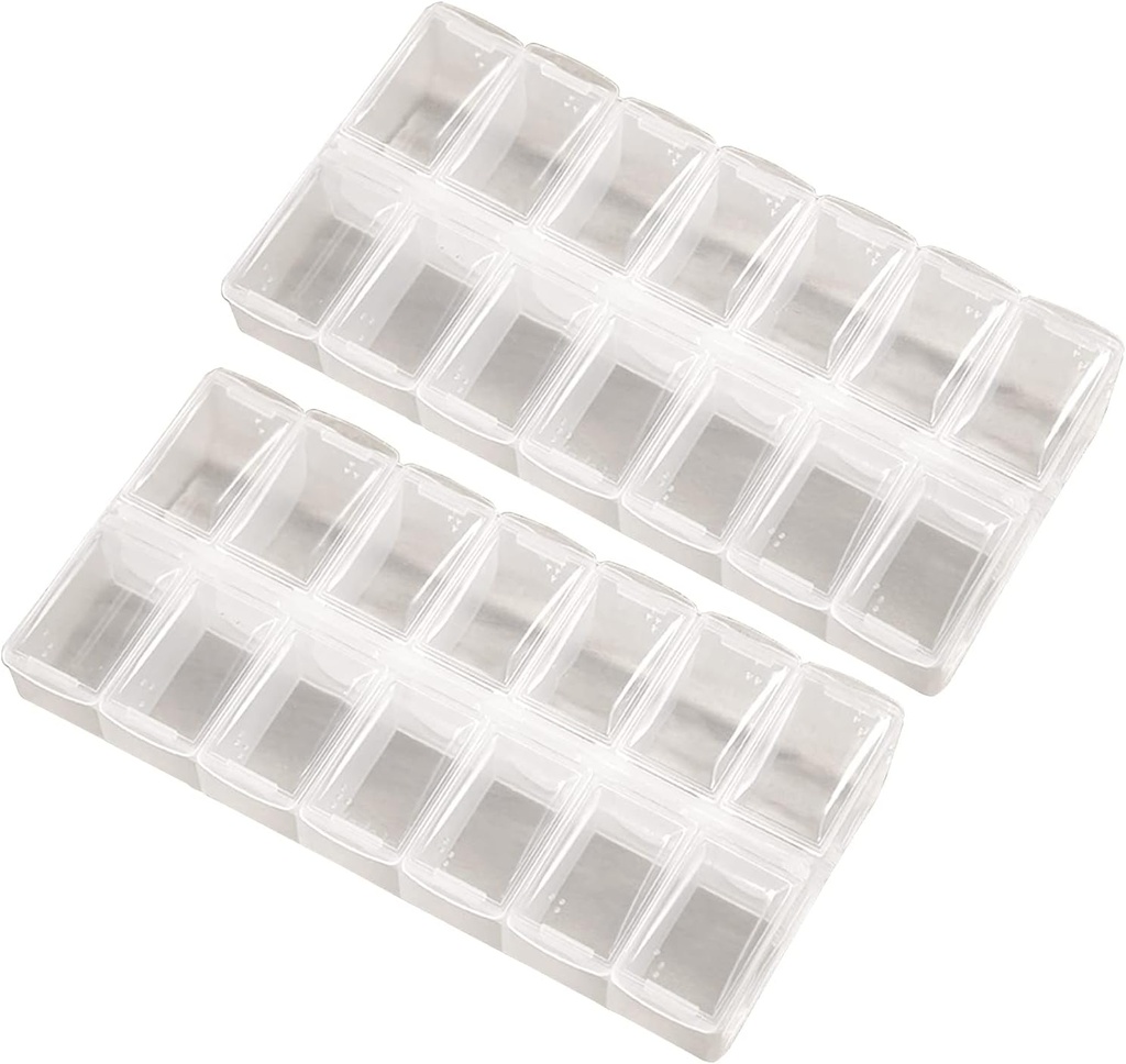 2 Pack OPP Clear Daily Pill Box מארגנת, Am Pm PillPSKer 7 יום, מארגנת גלולות שבועיות 2 פעמים ביום עבור גלולות, תוספים ותרופות, Small Pill Box 7 יום, מארגנת תרופות