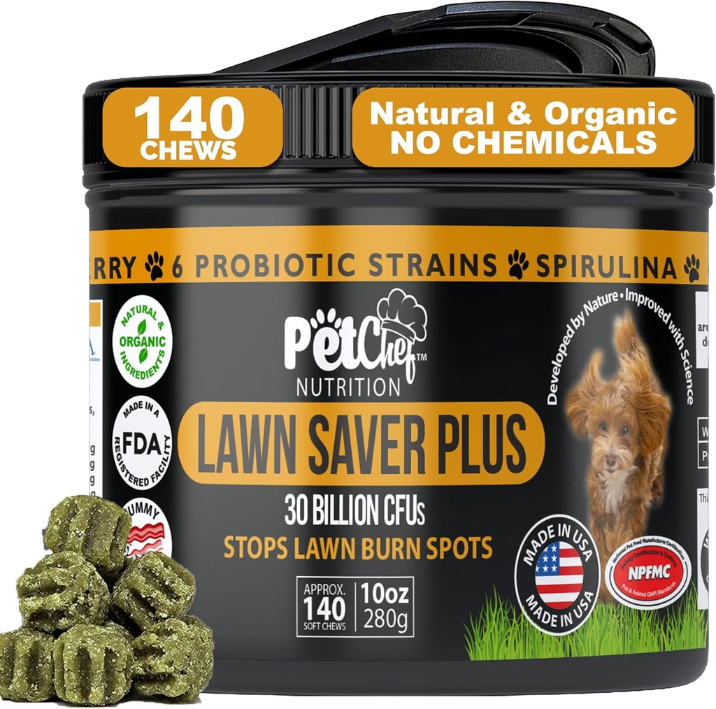 Pet Chef Lawn Saver, Soft Chew, Vegan Bacon! Canine Urine Yard Burn Stopper. Dog PH Urine Neutralizer. Korporasiyalar, Bitki hasarını qorumaq və Back Yards yetişdirmək kömək edir. Ölkəmçinin Sənayesi