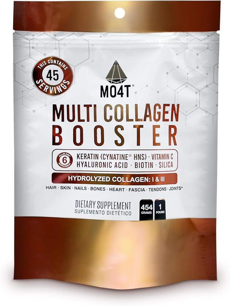 Multi Collagen Booster Powder – Supplemento di collagene ad alta resistenza con aggiunta di Keratin, Biotina, Acido ialuronico, Vitamina C & Silica – Nutrienti extra per capelli, unghie, & Skin -1 Pound