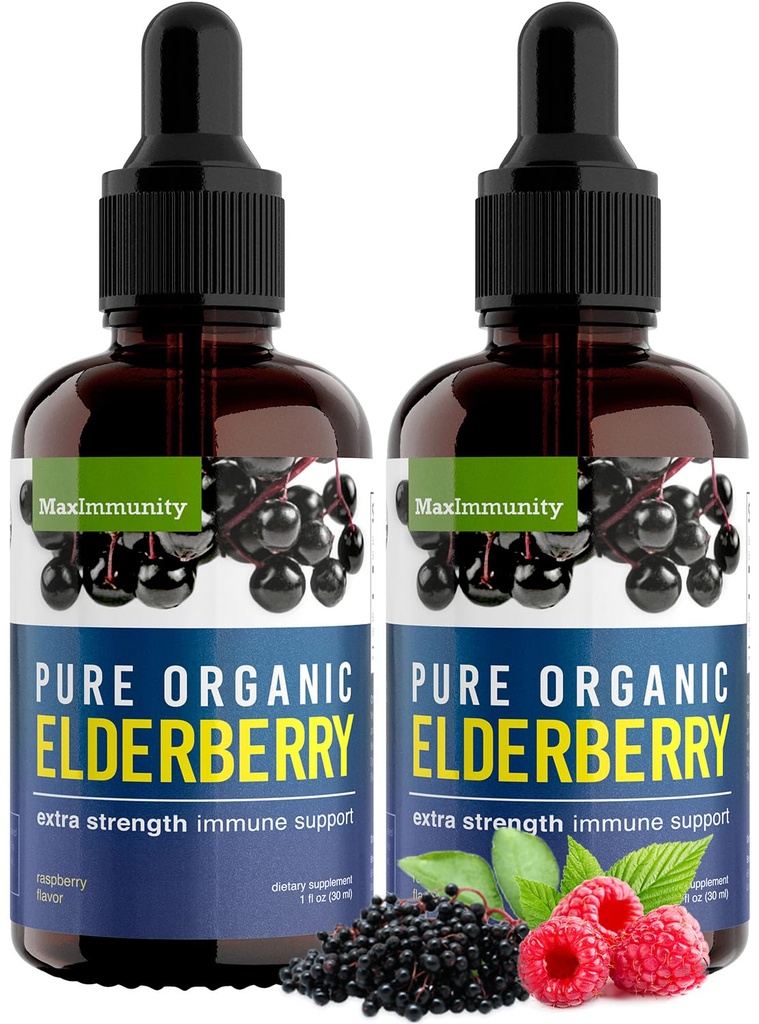 Organic Elderberry Syrup, 60 Day Supply, Black Liquid Drops for Immune Support, Sambucus Elderberry Syrup - Liquid Extract Drops for Kids & Adults - Extra Strength (2 Pack)