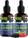 Organic Elderberry Syrup, 60 Day Supply, Black Liquid Drops for Immune Support, Sambucus Elderberry Syrup - Picături de extract lichid pentru copii și adulți - Extra Putere (2 ambalaj)