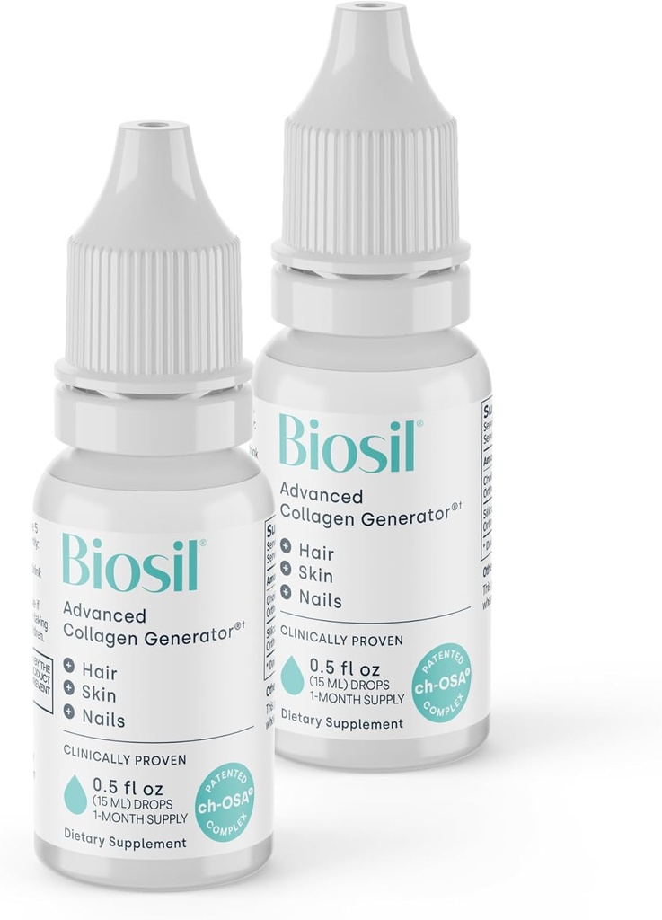 Biosil Collagen Booster Supplement - 0,5 fl oz Drops, Pack of 2 - Patented ch-OSA Activator for Skin, Hair, Nails & Joints - Supports Natural Production - 60-Day Supply
