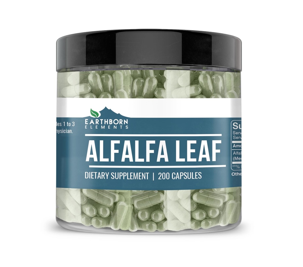Earthborn Elements Alfalfa Leaf 200 Capsules, Pure & Undiluted, No Additives