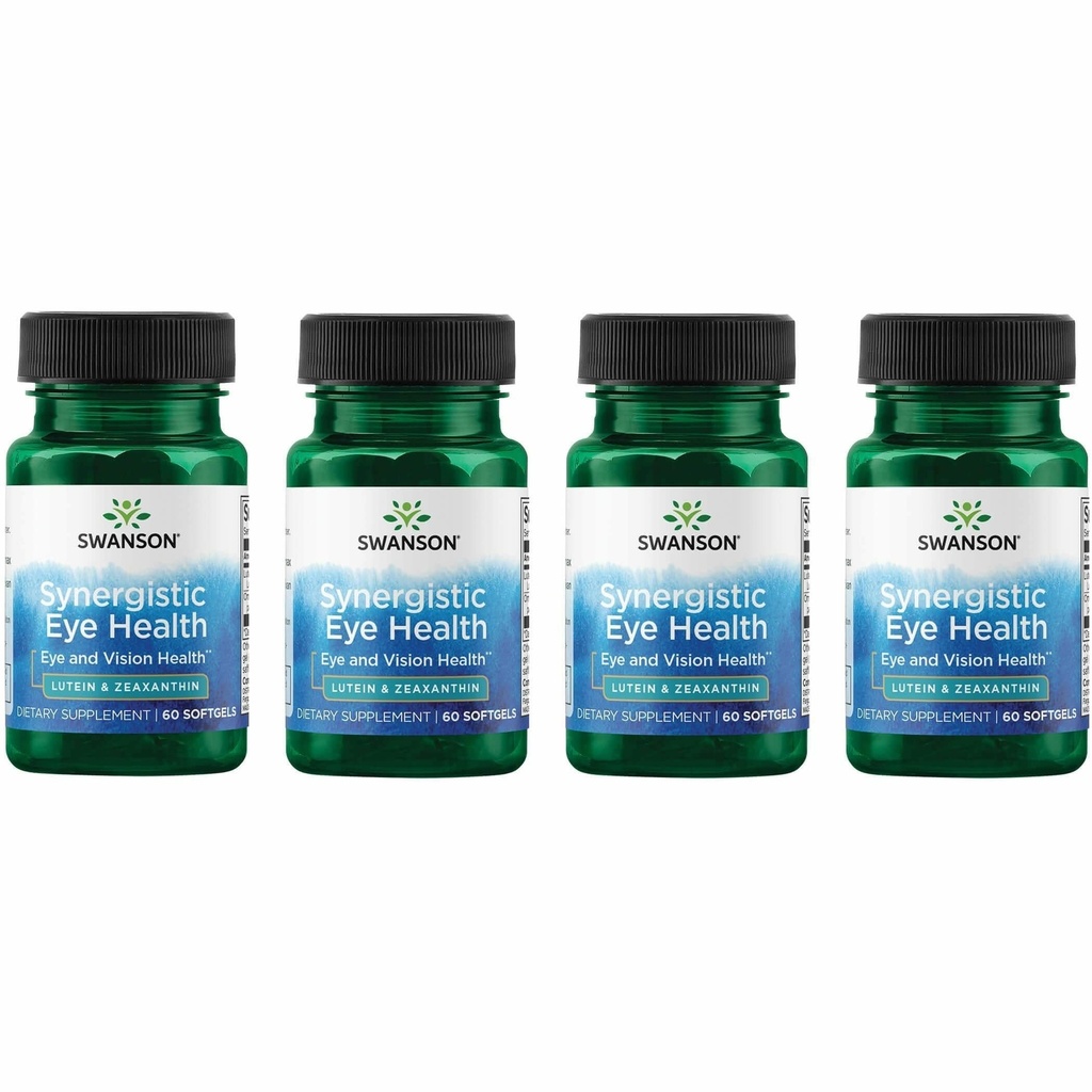 Swanson Lutein & Zeaxanthin Synergistic Eye Health Vision Retina Macula Supplement (Lutein 20 mg & OmniXan Zeaxanthin 2 mg) 60 Softgels Sgels (4 Pack)