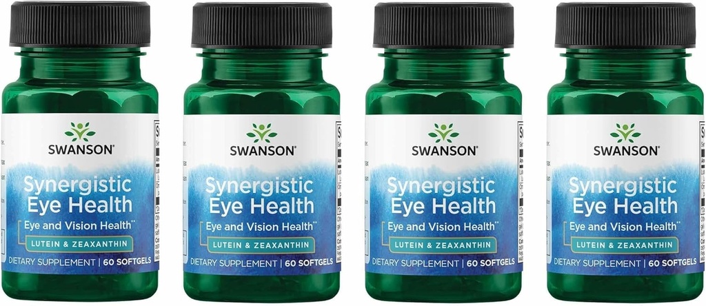 Swanson Lutein & Zeaxanthin Synergistické oční vidění Retina Macula dodatek (Lutein 20 mg & OmniXan Zeaxanthin 2 mg) 60 Softgels Sgels (4 balení)