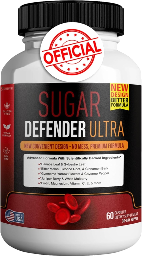 Sugar Defender Ultra - Forma aurreratua bitaminak, mineralak, Banaba hostoa eta gehiago -60 kapsulak, Vegan, Gluten-Free (1)