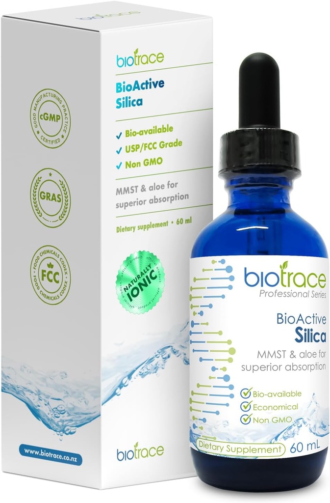 Biotrace BioActive Silica Drops □ Concentrado mineral líquido para cabelos saudáveis, pele, unhas e produção de colagénios