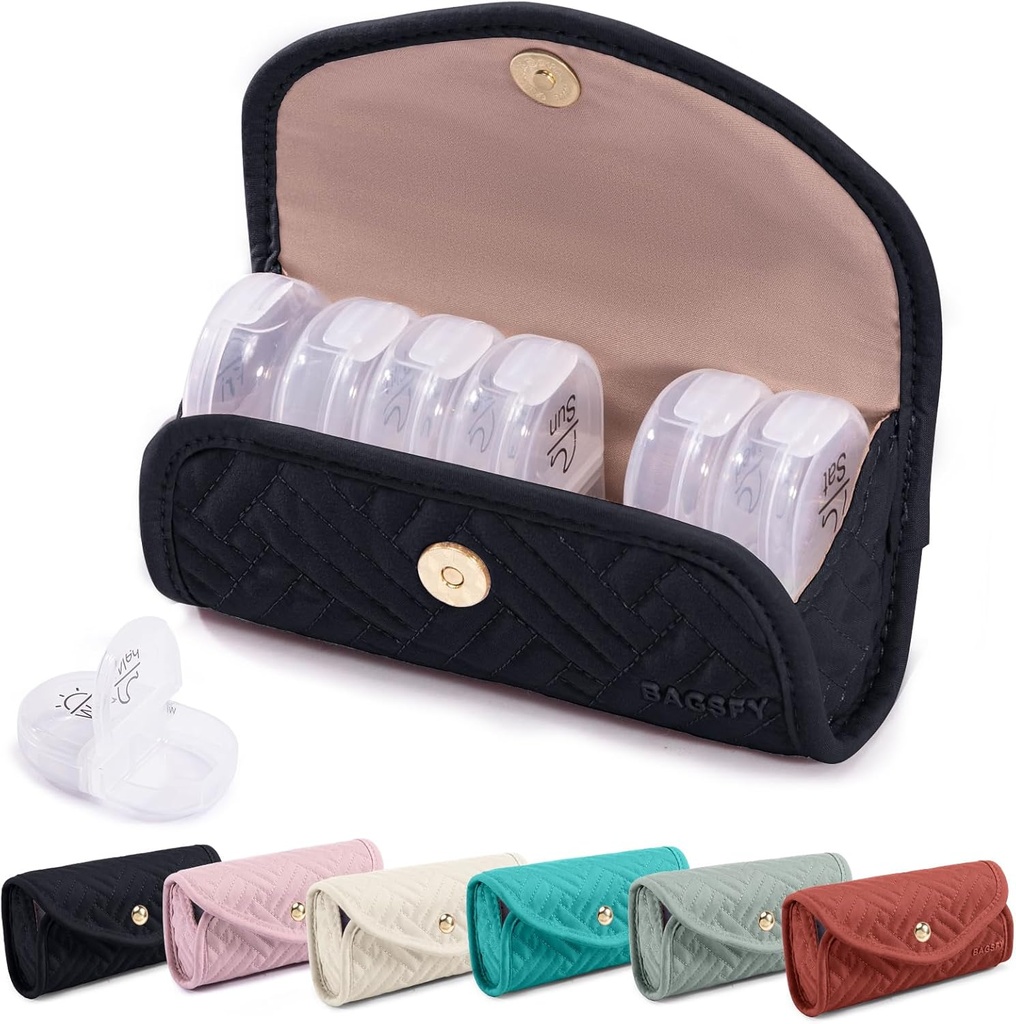 BAGSFY Weekly pil Organizer 2 keer per dag in een schattige stof pil Case, Medicine Bag, AM PM Pill Box 7 Day, Portable Medication Travel Case voor pillen, vitamines, visolie, supplementen.