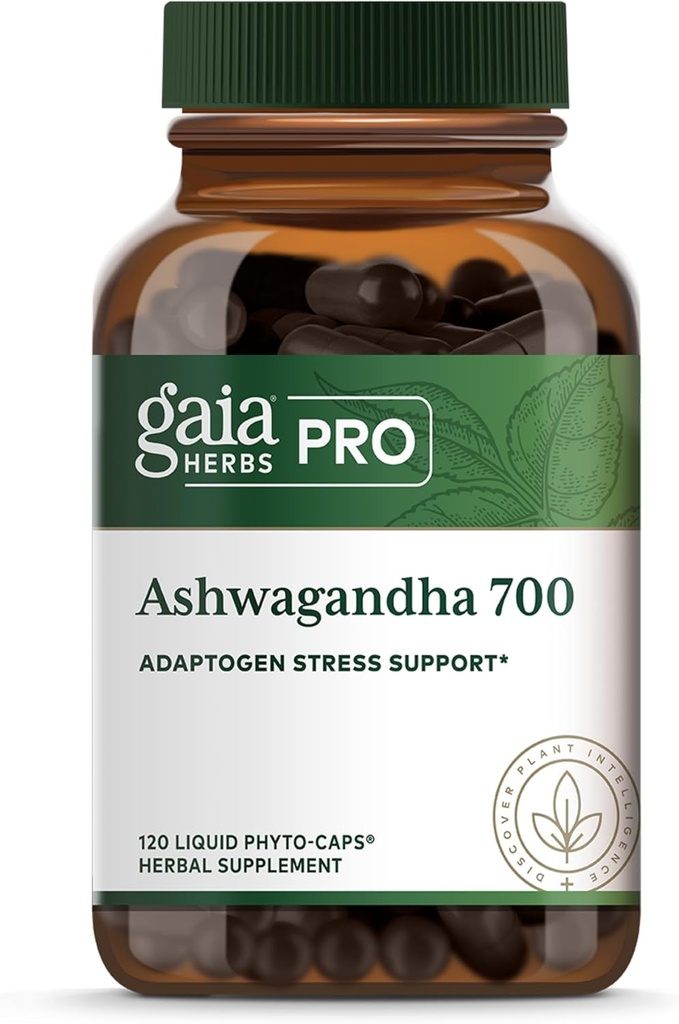 GAIA HERBS PRO Ashwagandha 700 - Sunn Immune Support Supplement* - Enkelt-Herb Formula med organisk Ashwagandha - Vegan, Glutenfri, Soya-Free - 120 Flytende Phyto-Caps (60 Serveringer)