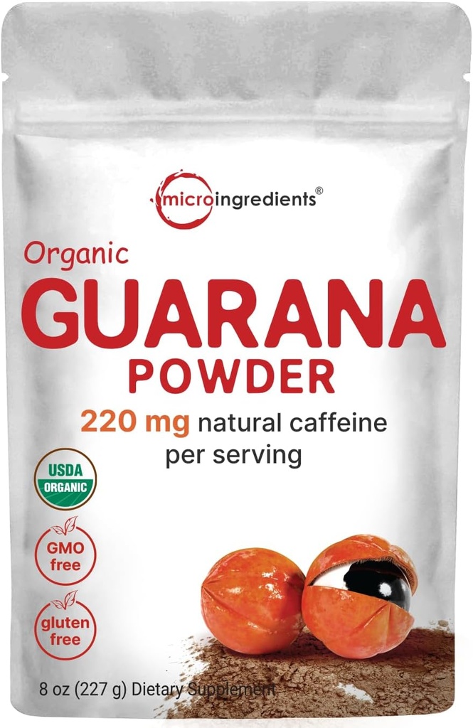 Micro Sastāvdaļas Organic Guarana pulveris 1 000mg Per Serv, 8 Ziedi, 220mg Dabīgais kofeīns Energizer, Brazīlijas augu ekstrakts, Raw, Bulk Superfood, Kafijas aizvietotājs, Vegan Friendly, & Non-GMO
