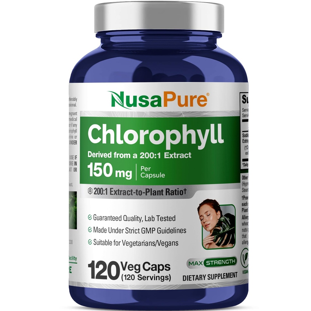 NusaPure Chlorophyll Capsules, 150 mg, 120 Veg Capsules (Non-GMO, Vegan)