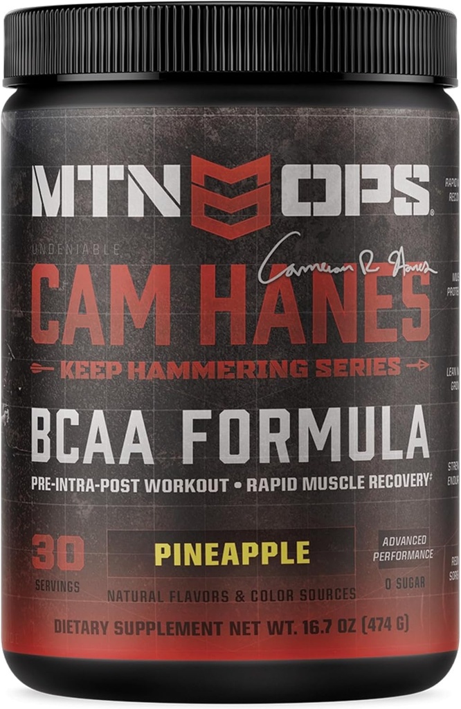 MTN OPS Cameron Hanes BCAA Powder Keep Hammering Series, 2:1:1 Aminokisline dodatek v prahu za hitro okrevanje mišic in popravila z nič sladkorja & gluten brezplačno - 30-Serving Tub